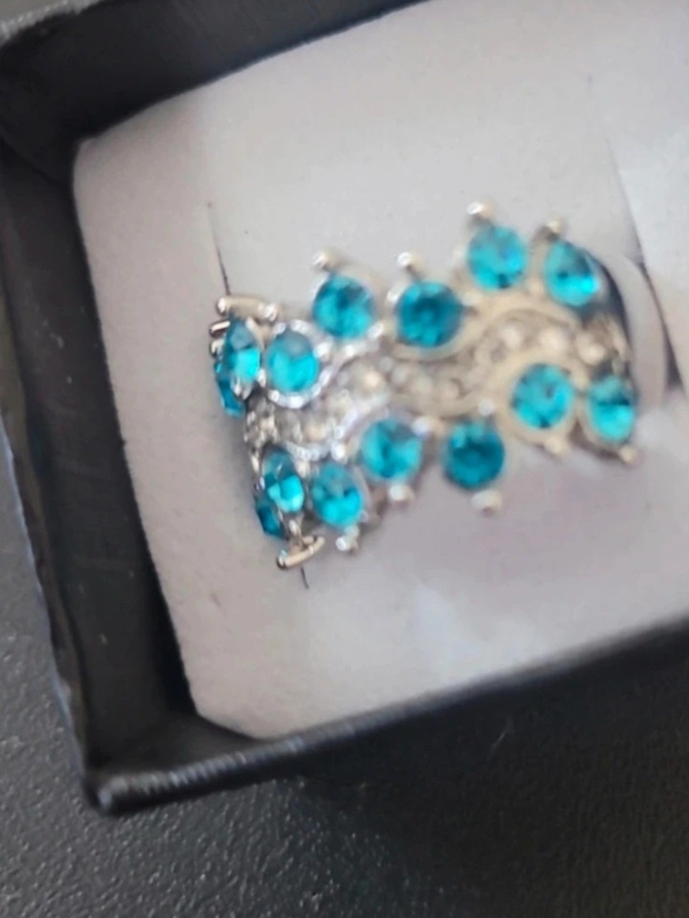 Silver Aquamarine Wave Blue Crystal Ring